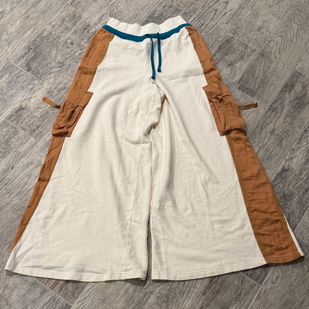 FP Movement by Free People Cream and Brown Wide Leg Pants